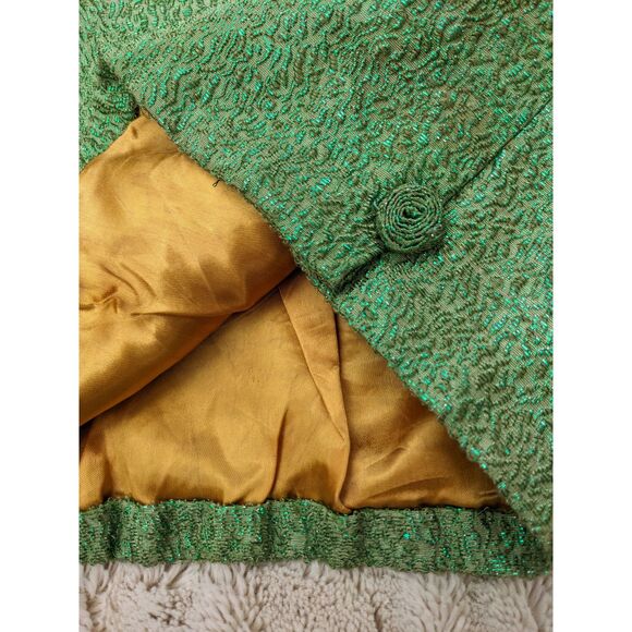 Vtg 60s Bombshell Green Brocade Lamé Halter Neck Cocktail Wiggle Dress, Sz 2 - Picture 9 of 14